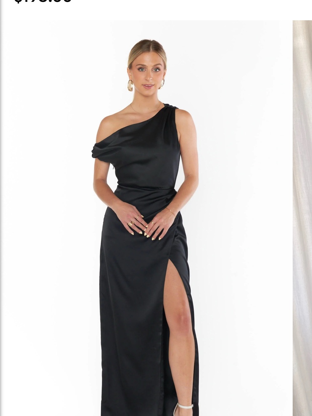 Show Me Your MuMu Black One-Shoulder Satin Gown with Thigh Slit